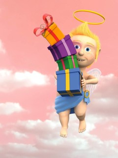 Angel holding a stack of gifts