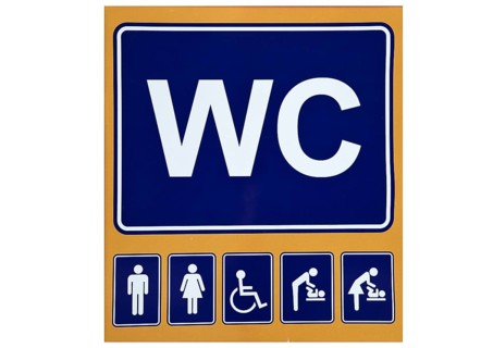 Toilet sign with pictograms for separate baby changing facilities for men and women