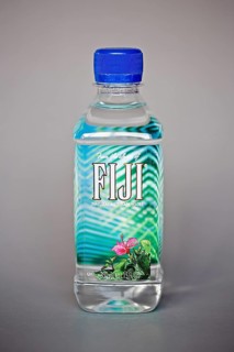 A plastic bottle containing water from Fiji