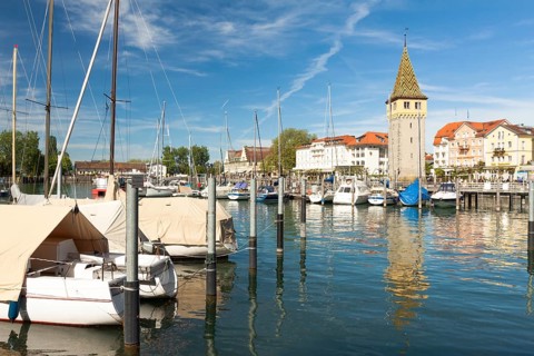 Port of Lindau on Lake Constance with Mangturm tower