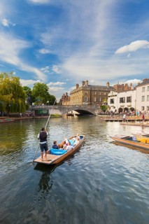 Punts on the river Cam at Laundress Green in Cambridge