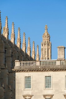 Spires of King's College chapel with Gibbs building in the foreground