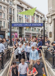 Oxford Circus underground entrance with crowds of people