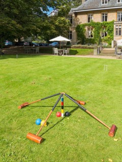 Croquet set on lawn