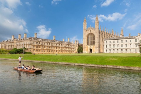 Punts on the river Cam at King's College in Cambridge