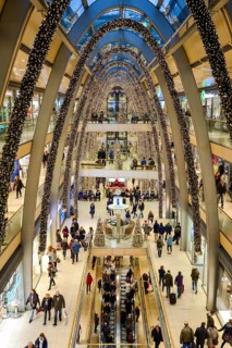 Shopping center decorated for Christmas