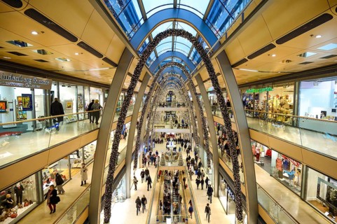Shopping center decorated for Christmas