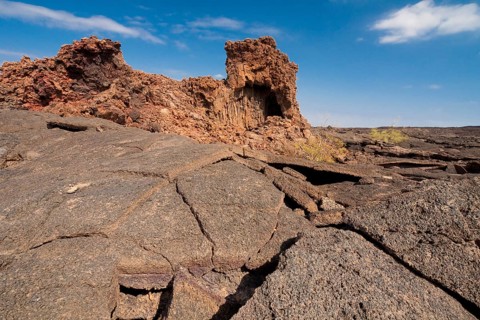 Volcanic landscape on the slopes of the Mt Ertale volcano in the Danakil Depression