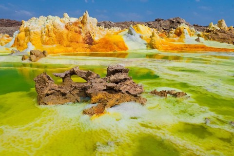 Landscape shaped by hydro-thermal activity at the Dallol volcano