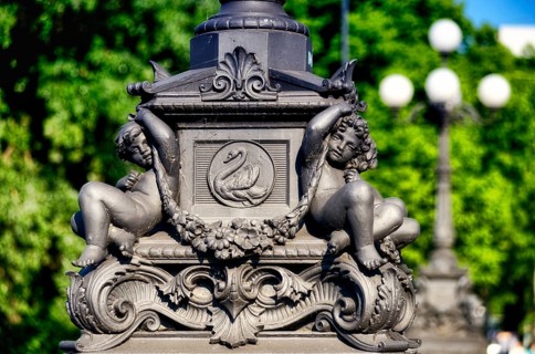 Historical lantern base on the Lombardsbrucke bridge in Hamburg