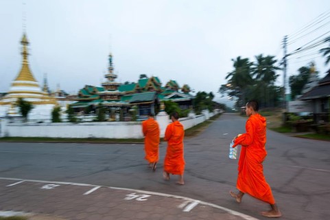 Buddhist monks collecting alms