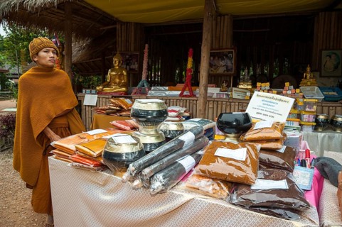 Monk at a market stall