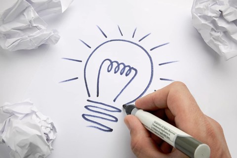 Lightbulb drawn onto paper whilst brainstorming for an idea