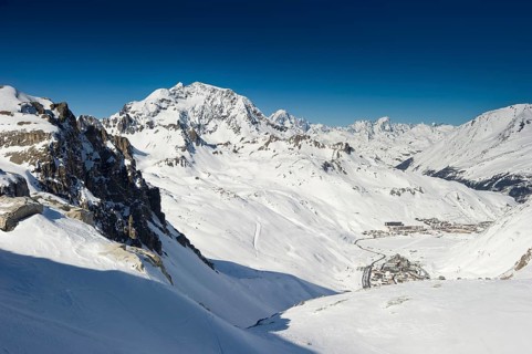 Snowy mountain landscape overlooking Tignes