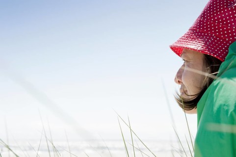 A woman sitting on the beach