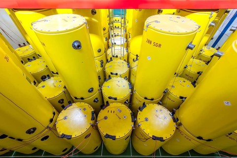Radioactive waste is stored in barrels and Castor containers prior to permanent waste storage