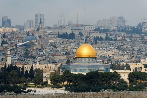 View from the Mount of Olives on the Dome of the Rock on the Temple Mount in the Old City of Jerusalem