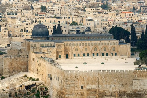 View from the Mount of Olives over the Jewish cemetery on the Al-Aqsa Mosque on the Temple Mount in the Old City of Jerusalem