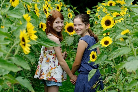 Girls in a sunflower field