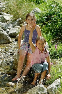 Girls playing and splashing with water