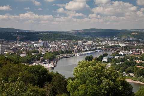 View of Deutsches Eck headland as seen from Ehrenbreitstein Castle