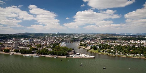 View of Deutsches Eck headland as seen from Ehrenbreitstein Castle