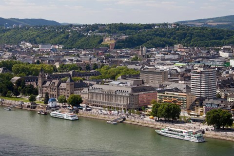 View of Konrad-Adenauer-Ufer as seen from Ehrenbreitstein Castle