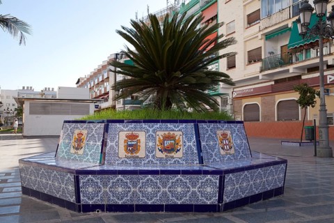 Bench with colourful tiles