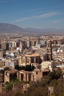 View from Monte de Gibralfaro towards the historic city centre and Catedral de la Encarnacion