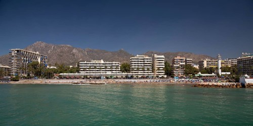 Beach with hotels and apartment houses