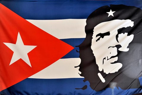 Cuban flag with a portrait of Che Guevara