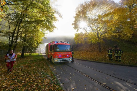 Final fire service drill of the young Stuttgart firefighters in autumn