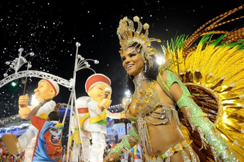 Female samba dancer wearing an elaborate costume