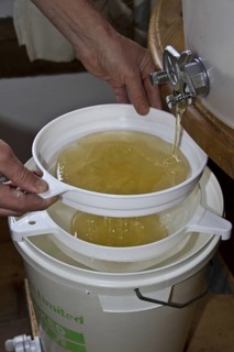After the honey has been spun from the comb its filtered through two filters into the storage drum to remove any unwanted debris