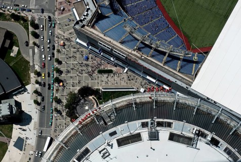 View from the CN Tower towards Toronto Blue Jays Baseball Club and Roundhouse Park