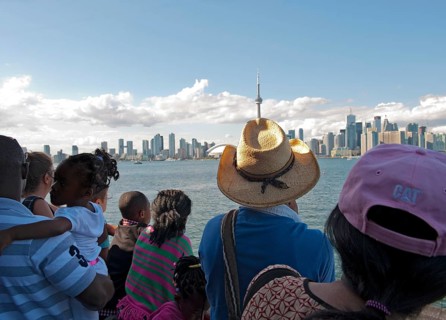Passengers and tourists on the ferry from Toronto to Centre Island