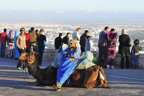 Camel driver waits for tourists at the ancient fortress of Agadir