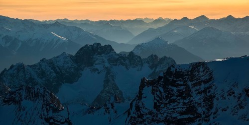 View from Mount Zugspitze to the south-west with Oetztal Valley