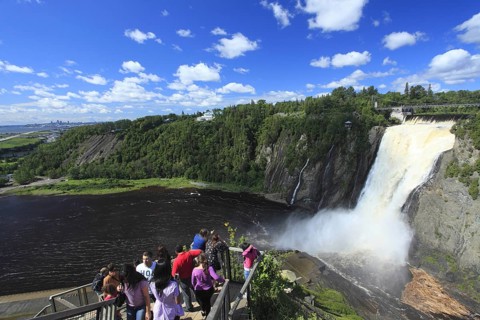 Tourists on viewing platform at Montmorency Falls