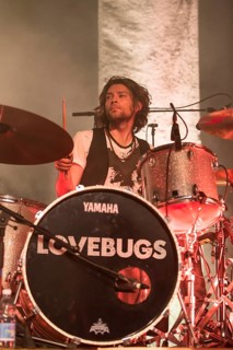 Drummer Simon Ramseier from the Swiss pop band Lovebugs performing live in the Schueuer concert hall