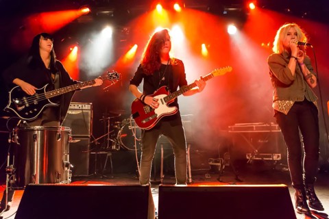 Swiss women's rock band Velvet Two Stripes performing live in the Schueuer concert hall