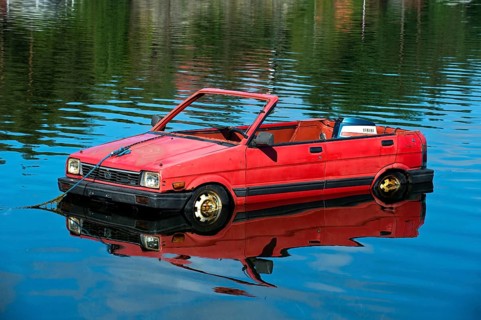 Subaru car turned into a boat