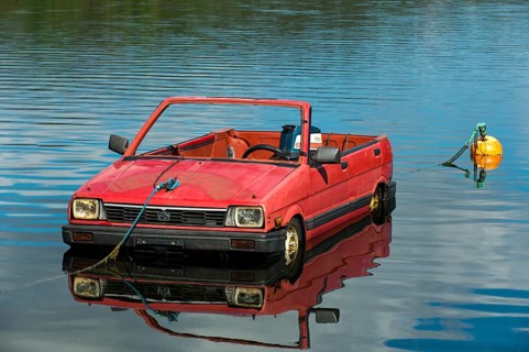 Subaru car turned into a boat