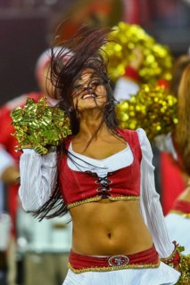 Cheerleader of the 49ers dances during the NFL International game between the San Francisco 49ers and the Denver Broncos on October 31