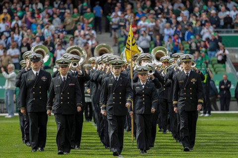 Navy midshipmen before the NCAA football game between the Navy and the Notre Dame on September 1