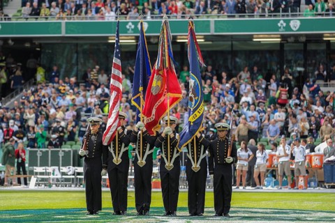 Navy midshipmen before the NCAA football game between the Navy and the Notre Dame on September 1