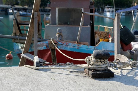 An old fishing boat in the harbor
