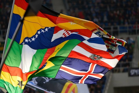 Colourful flags of various nationalities