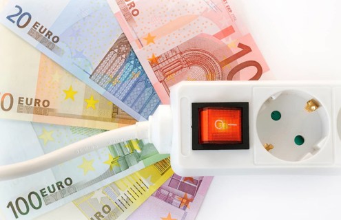 Power outlet strip with euro banknotes