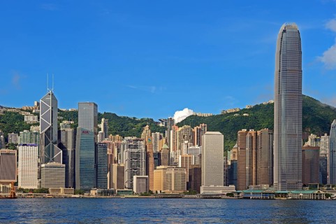 View from Kowloon on Hong Kong Island's skyline on Hong Kong River